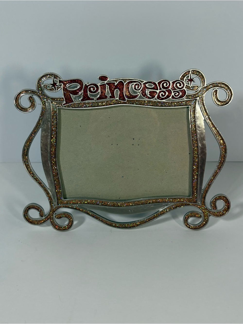 Vintage Princess Picture Frame Silver Metal Pink Glitter 4x6 Ornate Y2K Decor